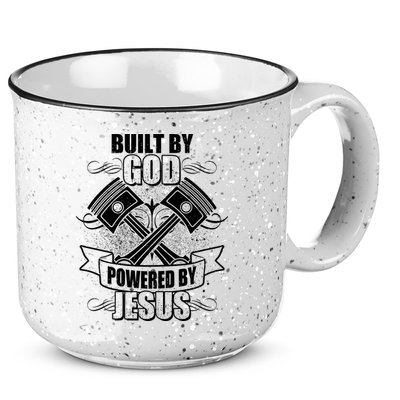 Built By God Powered By Jesus Car Engine Pistons 15oz Campfire Ceramic Mug