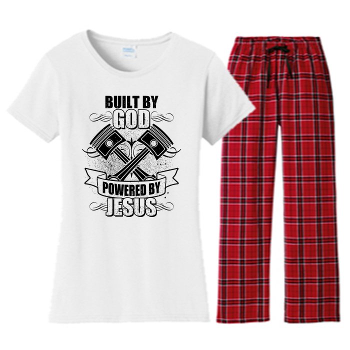 Built By God Powered By Jesus Car Engine Pistons Women's Flannel Pajama Set