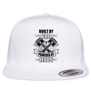 Built By God Powered By Jesus Car Engine Pistons Flat Bill Trucker Hat