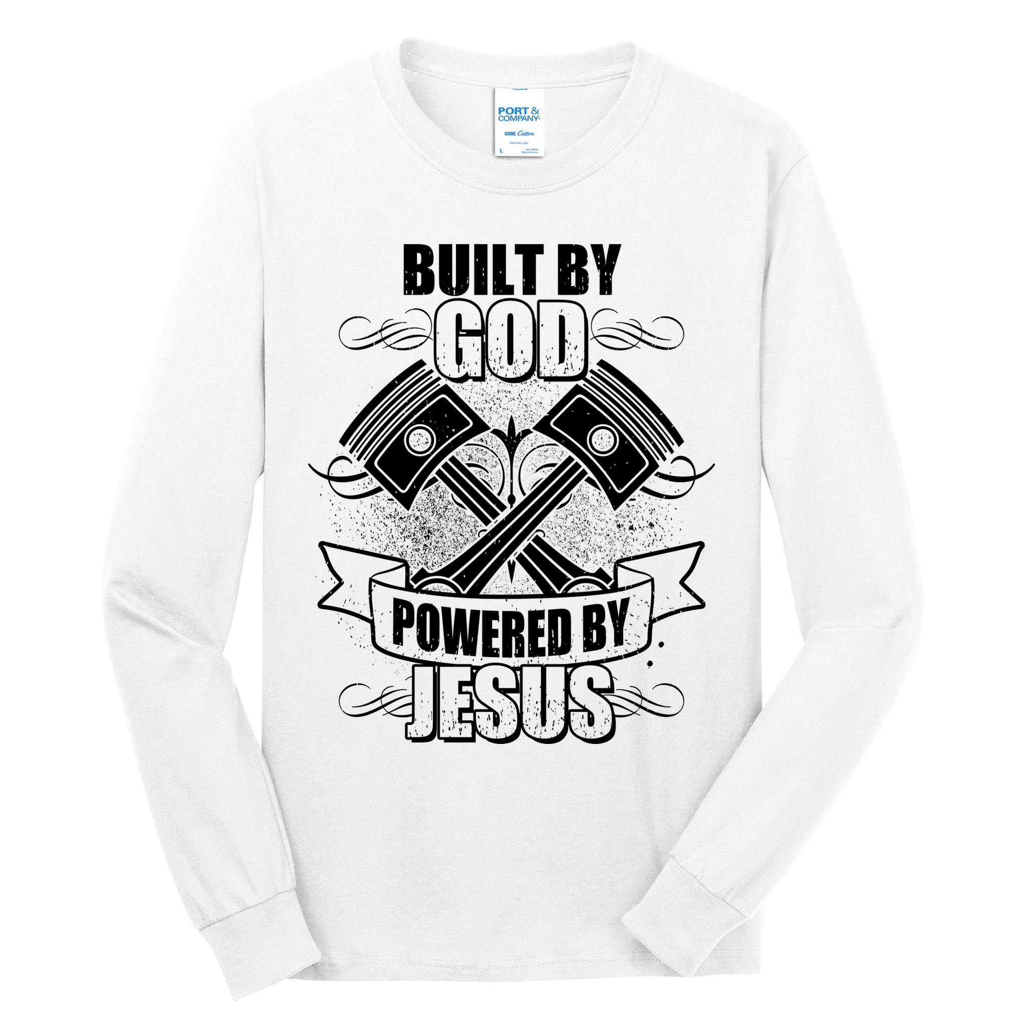 Built By God Powered By Jesus Car Engine Pistons Tall Long Sleeve T-Shirt