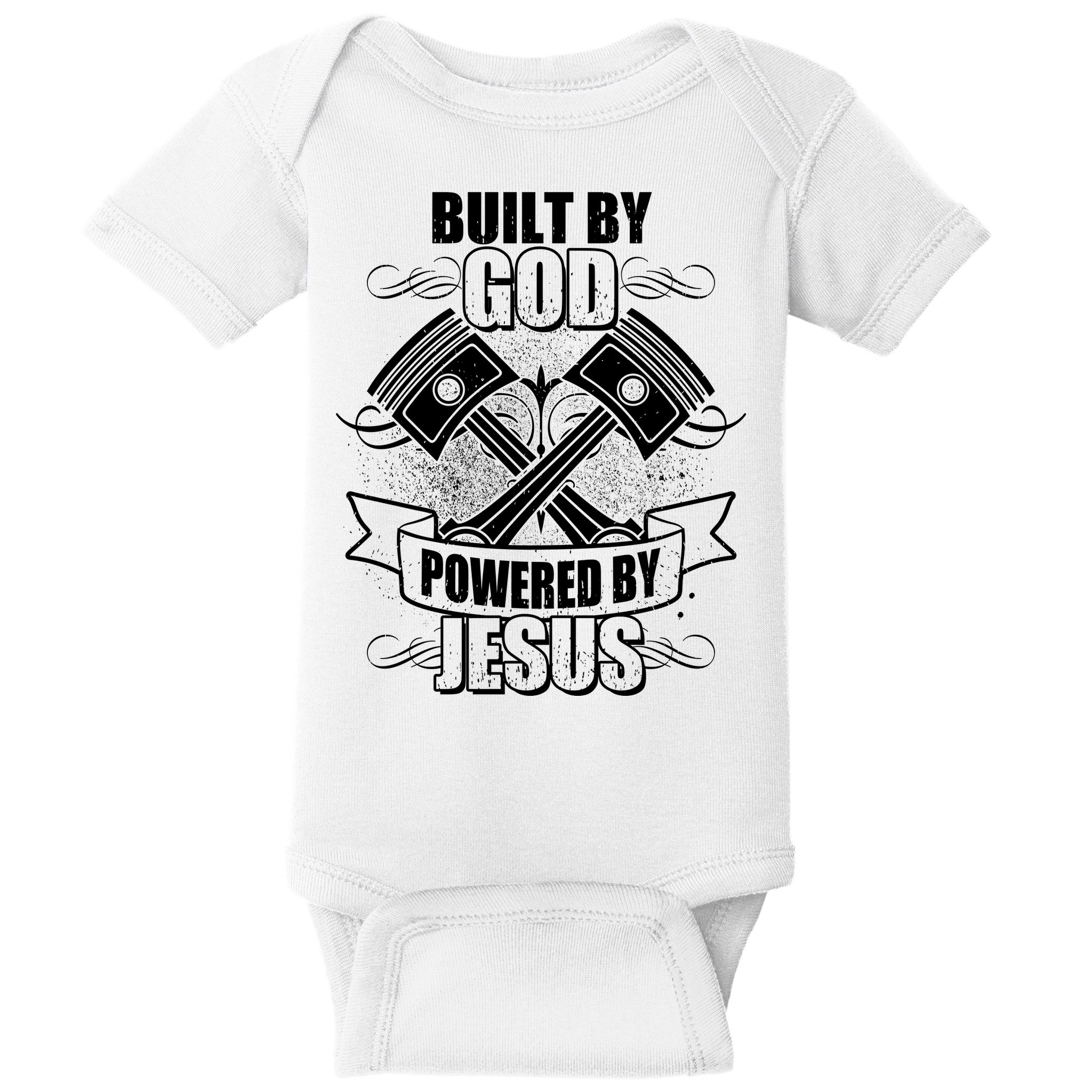 Built By God Powered By Jesus Car Engine Pistons Baby Bodysuit