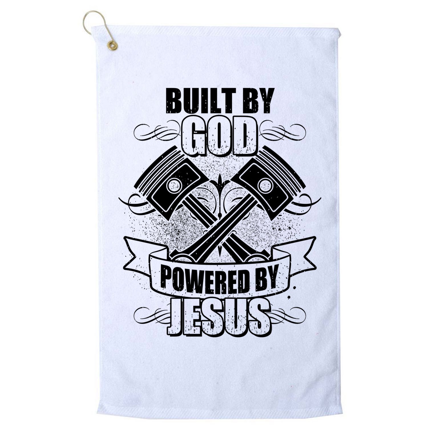 Built By God Powered By Jesus Car Engine Pistons Golf Towel