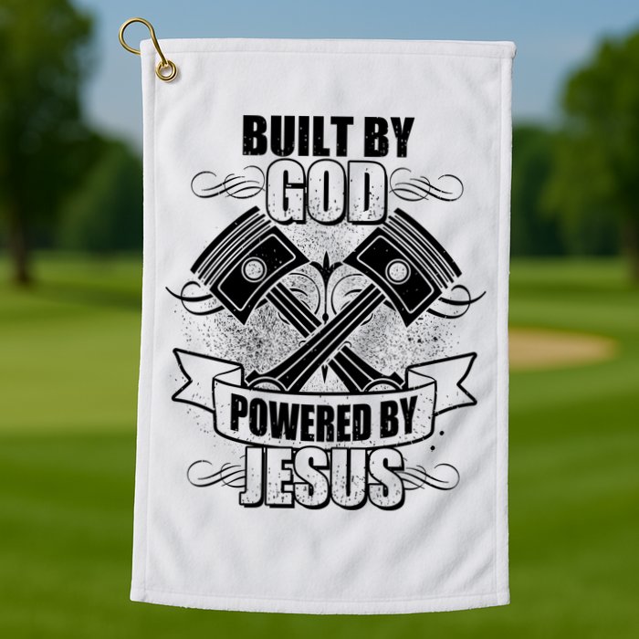 Built By God Powered By Jesus Car Engine Pistons Golf Towel