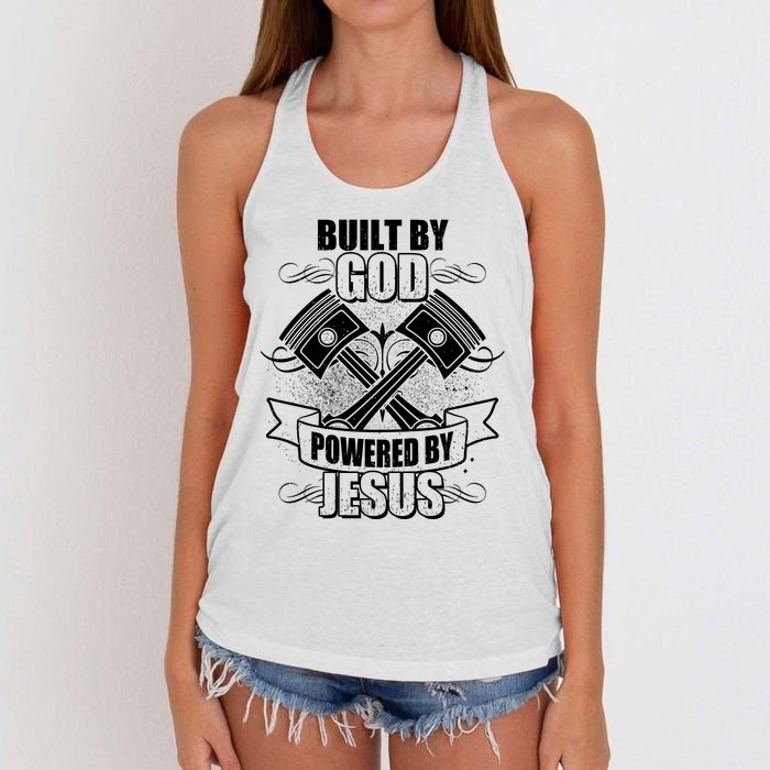 Built By God Powered By Jesus Car Engine Pistons Women's Knotted Racerback Tank