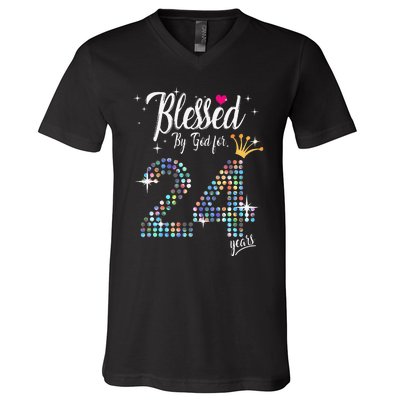 Blessed By God For 24 Years 24th Birthday Anniversary V-Neck T-Shirt