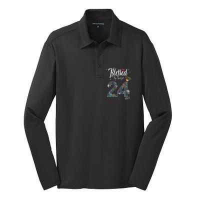 Blessed By God For 24 Years 24th Birthday Anniversary Silk Touch Performance Long Sleeve Polo