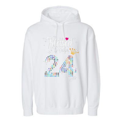 Blessed By God For 24 Years 24th Birthday Anniversary Garment-Dyed Fleece Hoodie