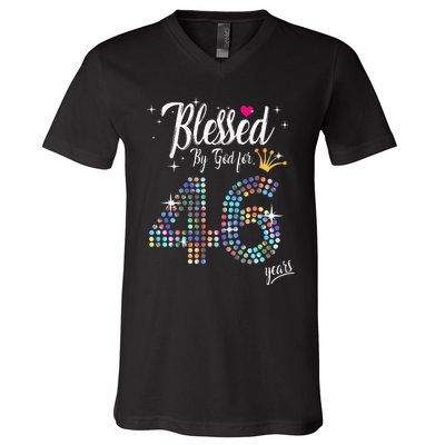 Blessed By God For 46 Years 46th Birthday Anniversary V-Neck T-Shirt