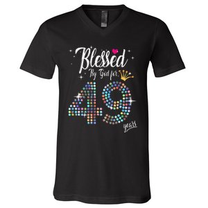 Blessed By God For 49 Years 49th Birthday Anniversary V-Neck T-Shirt