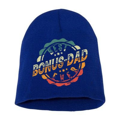 Best Bonusfunny Giftdad Ever Stepfather Stepdad Cool Gift Short Acrylic Beanie