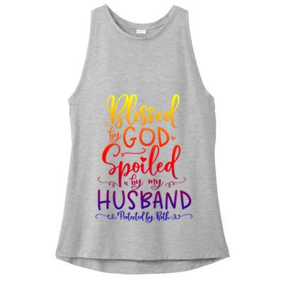 Blessed By God Spoiled By My Husband Protected By Both Gift Ladies PosiCharge Tri-Blend Wicking Tank