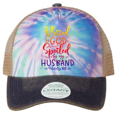 Blessed By God Spoiled By My Husband Protected By Both Gift Legacy Tie Dye Trucker Hat
