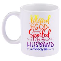 Blessed By God Spoiled By My Husband Protected By Both Gift 11oz C Handle Ceramic Mug