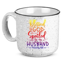 Blessed By God Spoiled By My Husband Protected By Both Gift 15oz Campfire Ceramic Mug
