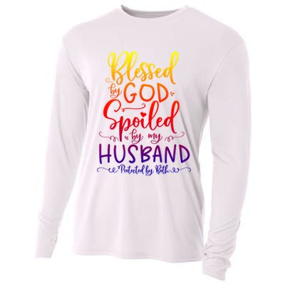 Blessed By God Spoiled By My Husband Protected By Both Gift Cooling Performance Long Sleeve Crew