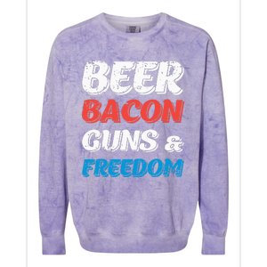 Beer Bacon Guns & Freedom 4th of July Colorblast Crewneck Sweatshirt