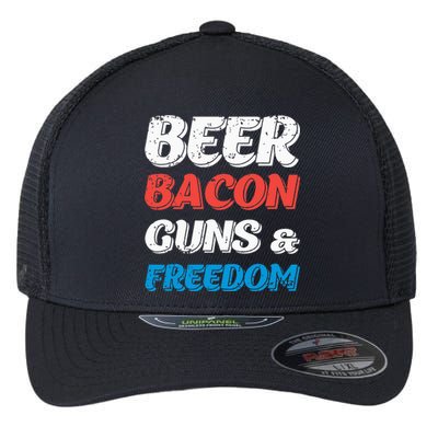 Beer Bacon Guns & Freedom 4th of July Flexfit Unipanel Trucker Cap