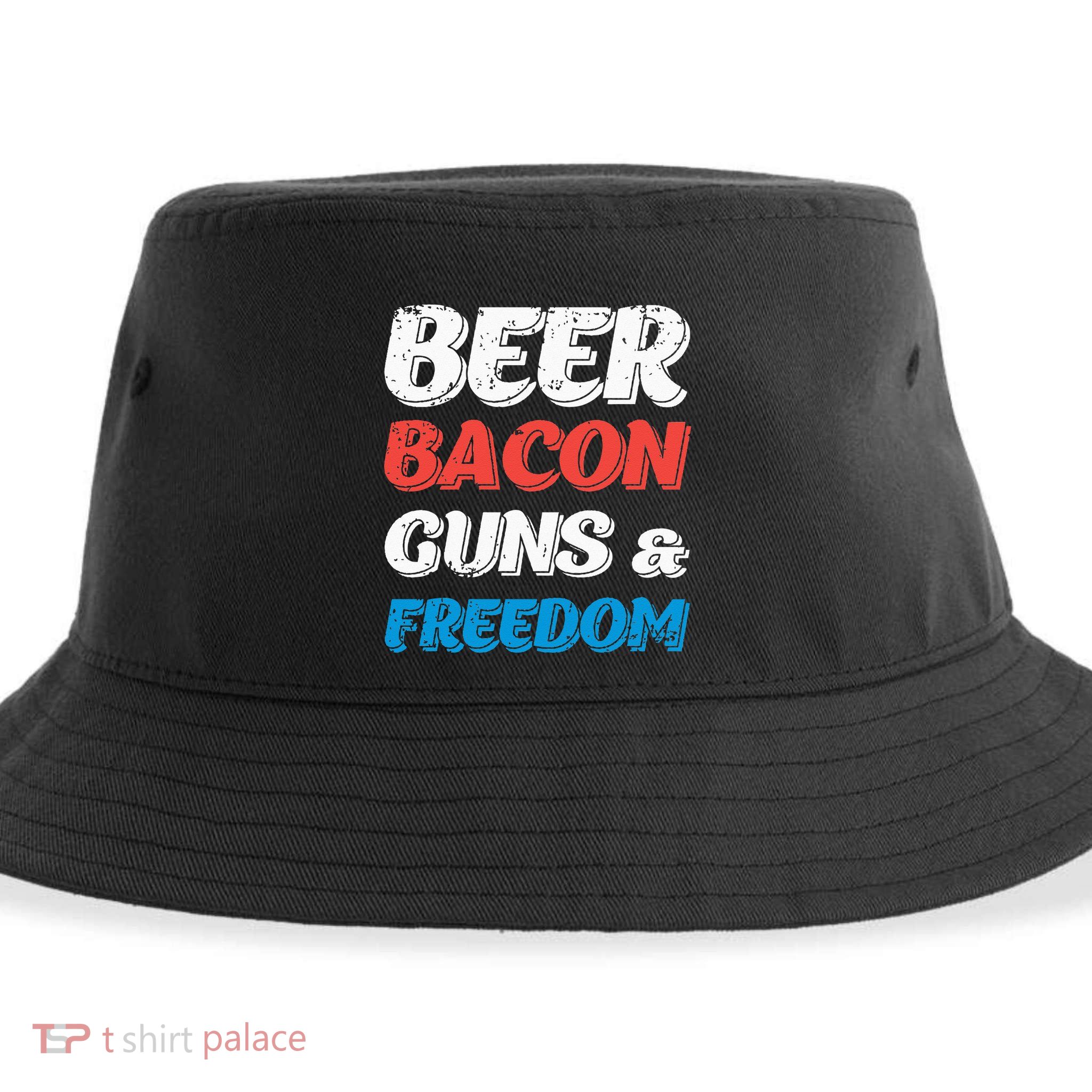 Beer Bacon Guns & Freedom 4th of July Sustainable Bucket Hat