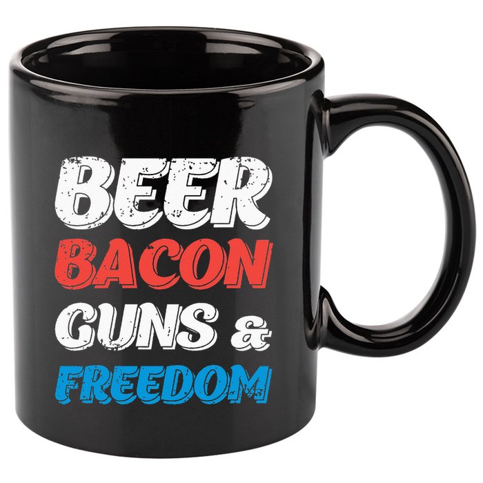 Beer Bacon Guns & Freedom 4th of July 11oz C Handle Ceramic Mug