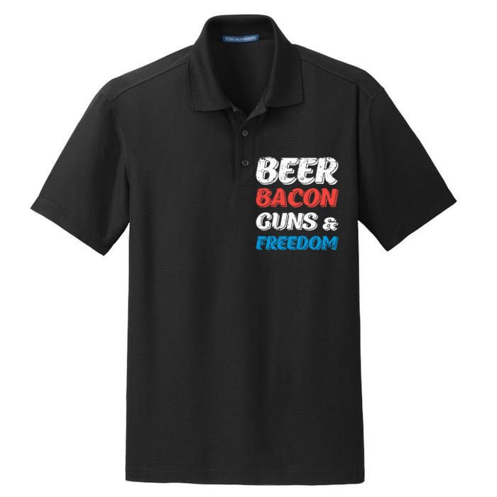 Beer Bacon Guns & Freedom 4th of July Dry Zone Grid Polo