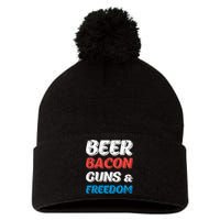 Beer Bacon Guns & Freedom 4th of July Pom Pom 12in Knit Beanie