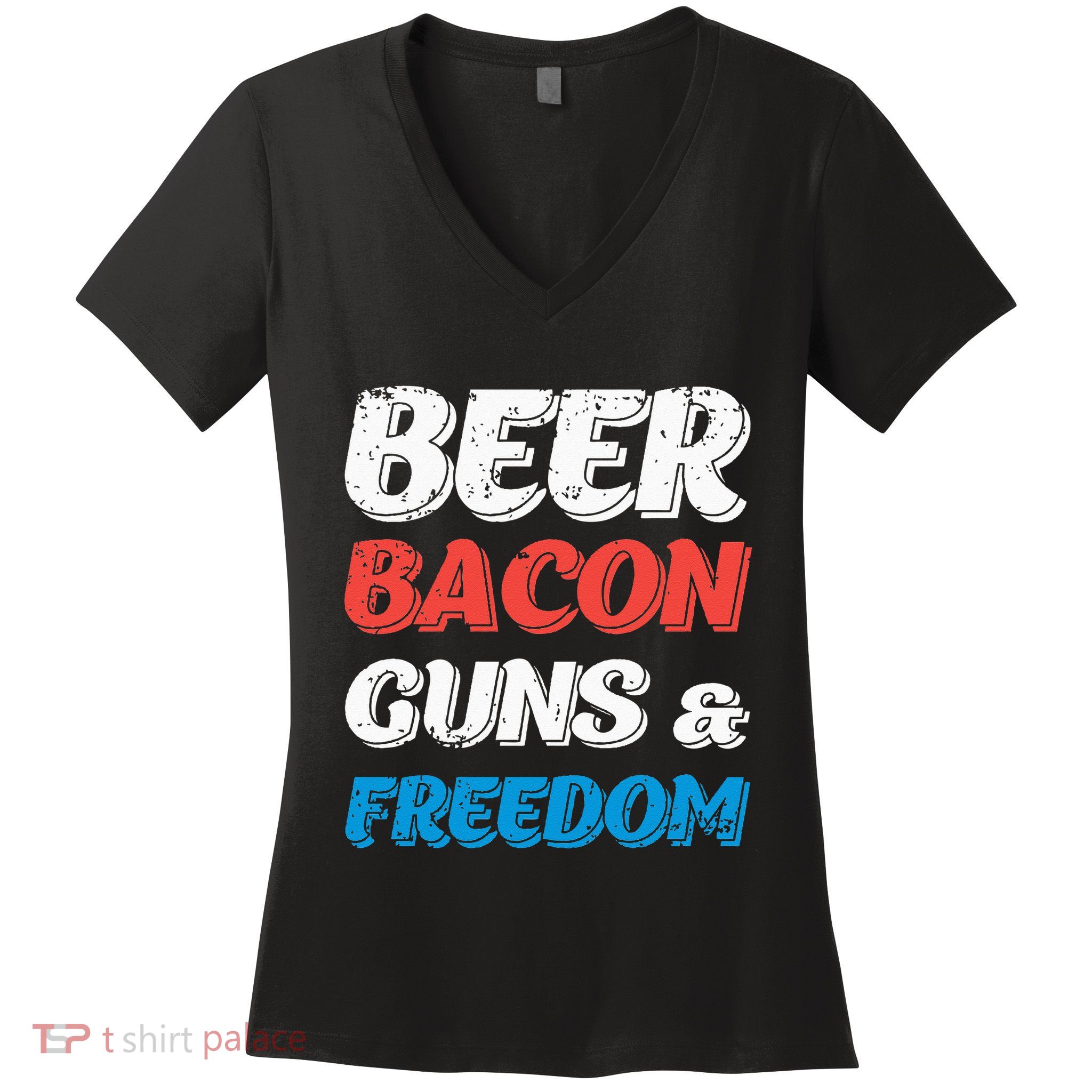 Beer Bacon Guns & Freedom 4th of July Women's V-Neck T-Shirt