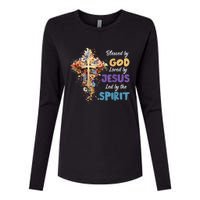 Blessed By God Loved By Jesus Cross Christian Religious Womens Cotton Relaxed Long Sleeve T-Shirt