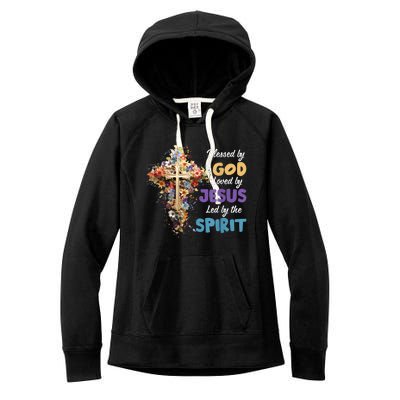 Blessed By God Loved By Jesus Cross Christian Religious Women's Fleece Hoodie