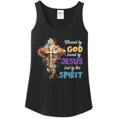 Blessed By God Loved By Jesus Cross Christian Religious Ladies Essential Tank