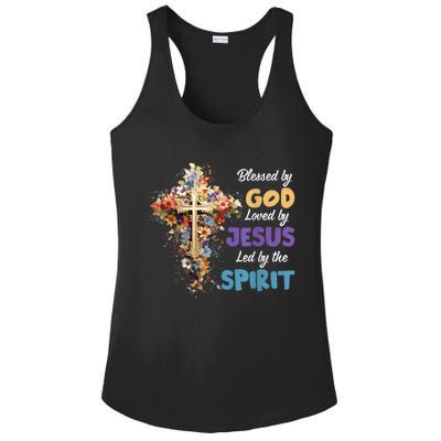 Blessed By God Loved By Jesus Cross Christian Religious Ladies PosiCharge Competitor Racerback Tank