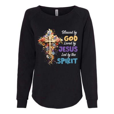 Blessed By God Loved By Jesus Cross Christian Religious Womens California Wash Sweatshirt