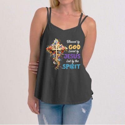 Blessed By God Loved By Jesus Cross Christian Religious Women's Strappy Tank