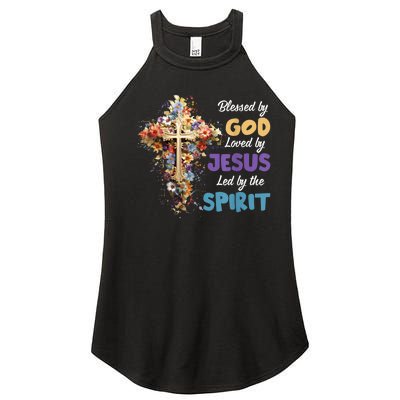 Blessed By God Loved By Jesus Cross Christian Religious Women’s Perfect Tri Rocker Tank