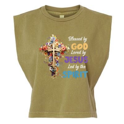 Blessed By God Loved By Jesus Cross Christian Religious Garment-Dyed Women's Muscle Tee