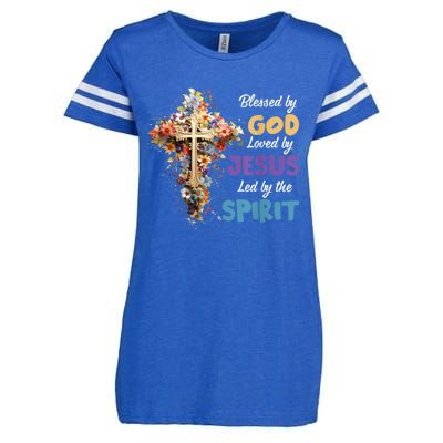 Blessed By God Loved By Jesus Cross Christian Religious Enza Ladies Jersey Football T-Shirt