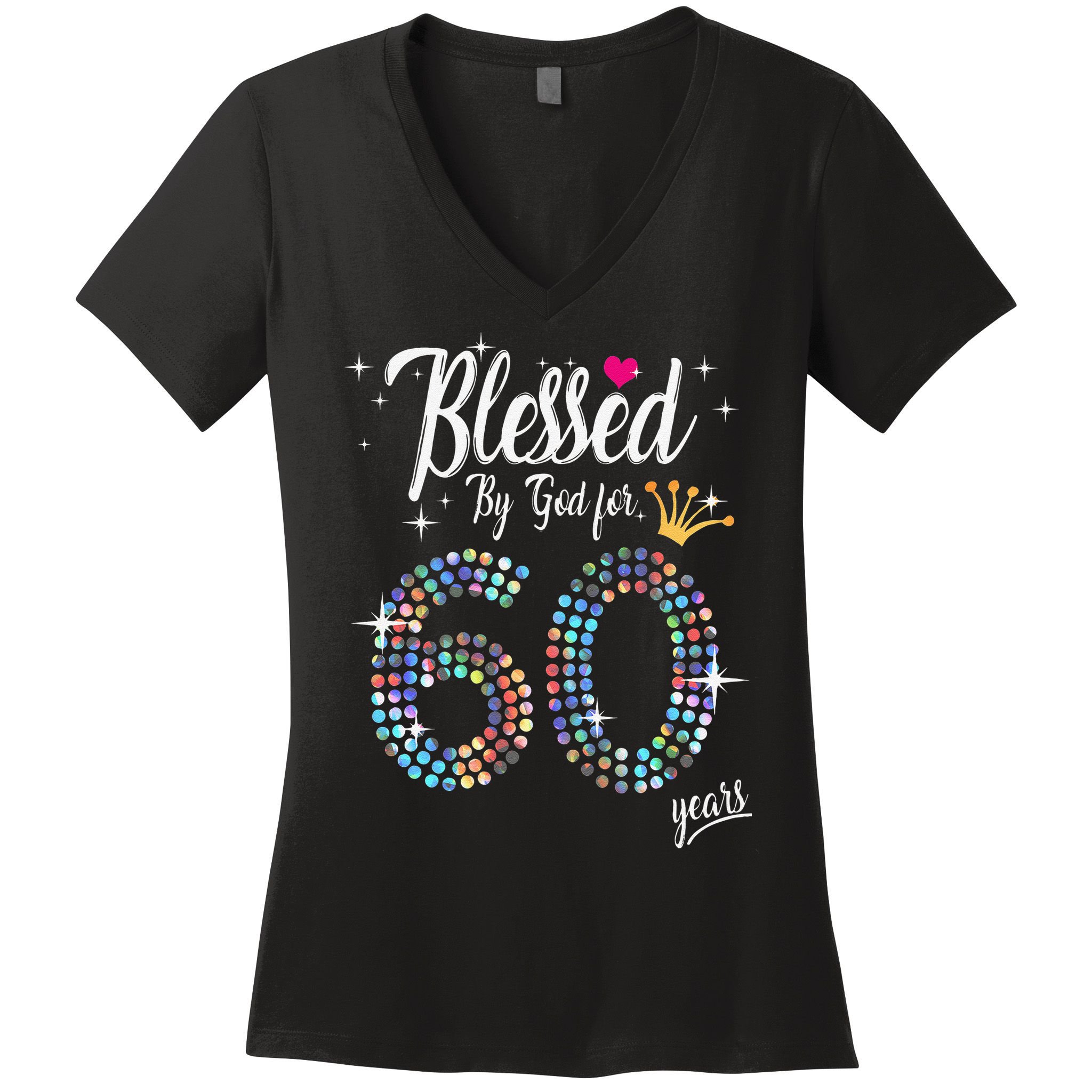 Blessed By God For 60 Years 60th Birthday Anniversary Women's V-Neck T-Shirt