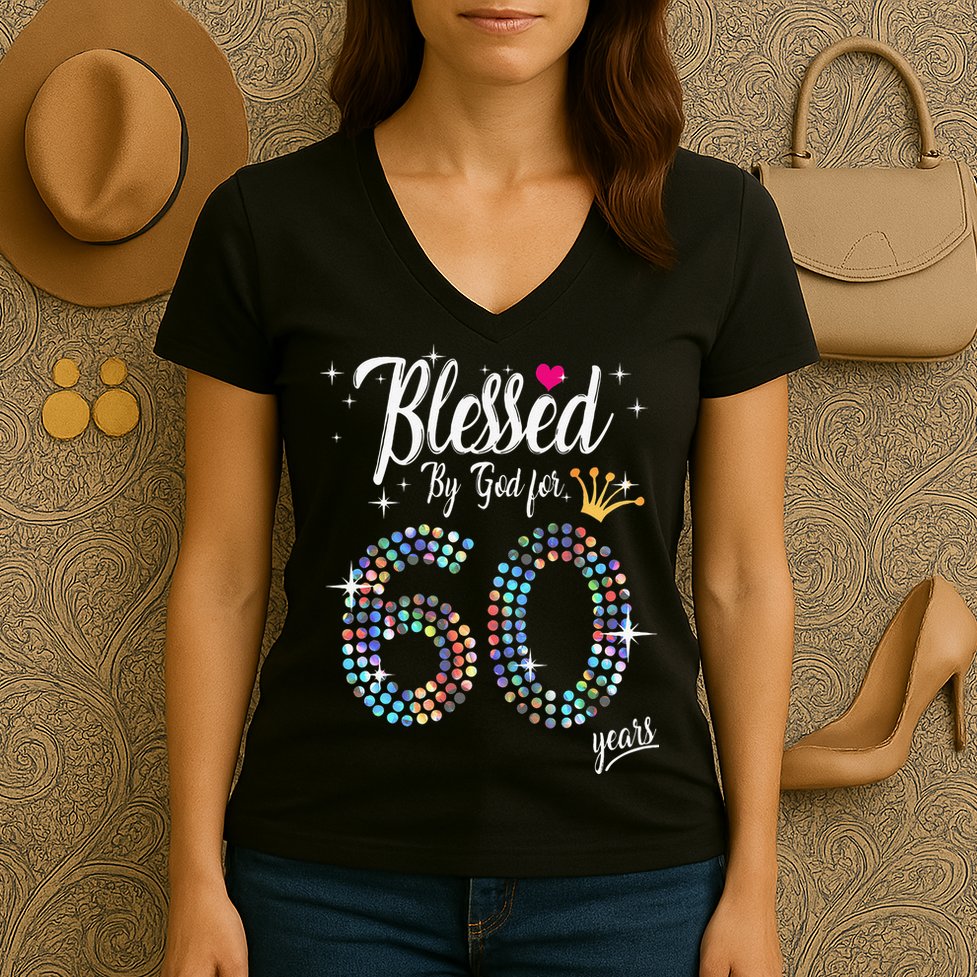 Blessed By God For 60 Years 60th Birthday Anniversary Women's V-Neck T-Shirt