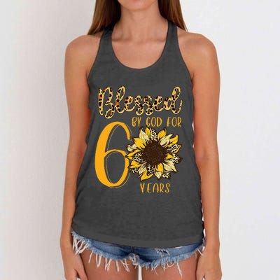 Blessed by God for 60 Years Sunflower Leopard Birthday Women's Knotted Racerback Tank