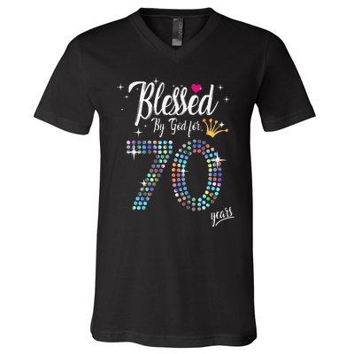 Blessed By God For 70 Years 70th Birthday Anniversary V-Neck T-Shirt