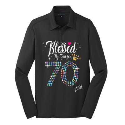 Blessed By God For 70 Years 70th Birthday Anniversary Silk Touch Performance Long Sleeve Polo