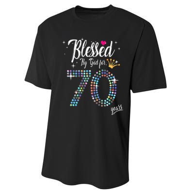 Blessed By God For 70 Years 70th Birthday Anniversary Performance Sprint T-Shirt