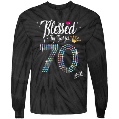 Blessed By God For 70 Years 70th Birthday Anniversary Tie-Dye Long Sleeve Shirt