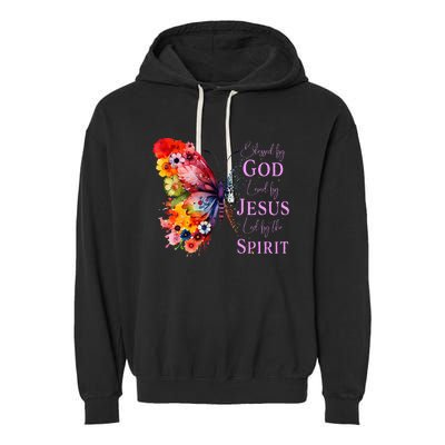 Blessed By God Loved By Jesus, Butterfly Christian Faith Garment-Dyed Fleece Hoodie