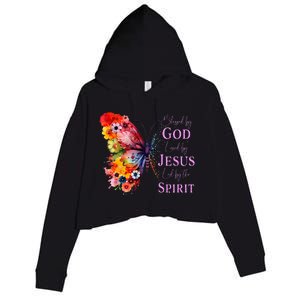 Blessed By God Loved By Jesus, Butterfly Christian Faith Crop Fleece Hoodie