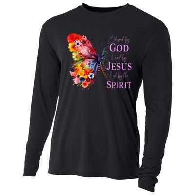 Blessed By God Loved By Jesus, Butterfly Christian Faith Cooling Performance Long Sleeve Crew