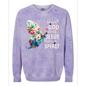 Blessed By God Loved By Jesus Floral Butterfly Christian Colorblast Crewneck Sweatshirt