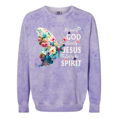 Blessed By God Loved By Jesus Floral Butterfly Christian Colorblast Crewneck Sweatshirt