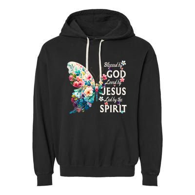 Blessed By God Loved By Jesus Floral Butterfly Christian Garment-Dyed Fleece Hoodie