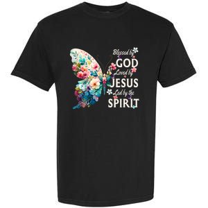 Blessed By God Loved By Jesus Floral Butterfly Christian Garment-Dyed Heavyweight T-Shirt