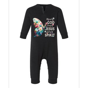 Blessed By God Loved By Jesus Floral Butterfly Christian Infant Fleece One Piece